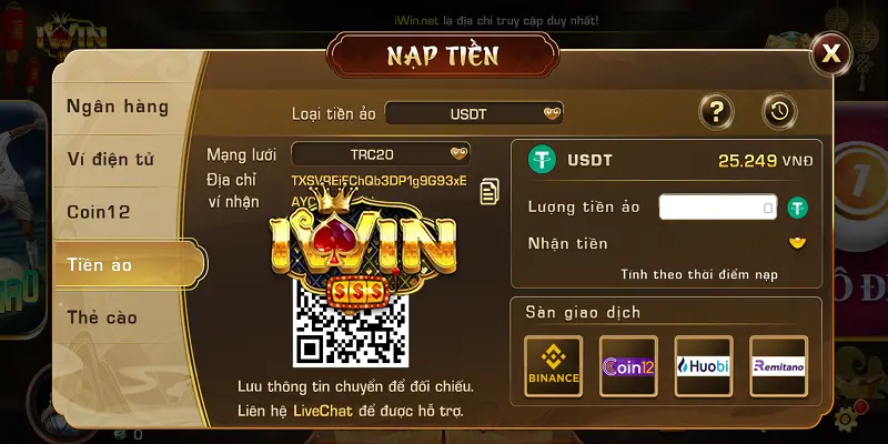 Khám Phá Cách Nạp Tiền Ảo Trc20 Iwin Hiệu Quả 2 Quy trình Nạp tiền ảo TRC20 vào iWin